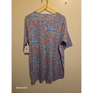 LuLaRoe Irma Tunic Women Medium Blue Multi NWT Geometric Floral High-Low Top